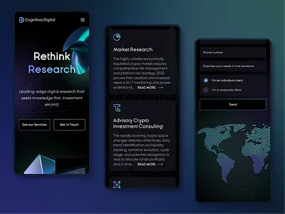 Tech investment firm | Website mobile 3d blue branding crypto dark dark mode gradient investment logo mobile tech ui web 3 web design website