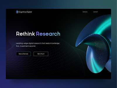 Tech investment firm website, hero header 3d blue branding crypto dark dark mode desktop gradient investment logo tech ui web 3 web design website