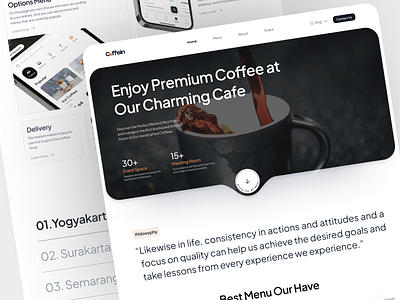 Coffein - Coffee Shop Landing Page app cafe cafe landing page coffee coffee bean coffeeshop design drink feature food hero landing page map menu ui ux web web design