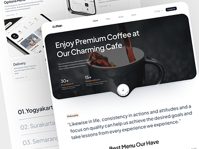 Coffein - Coffee Shop Landing Page app cafe cafe landing page coffee coffee bean coffeeshop design drink feature food hero landing page map menu ui ux web web design