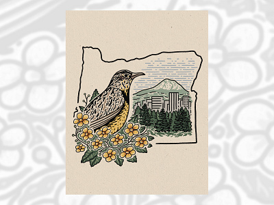 Western Meadowlark birds design drawing flowers illustration oregon oregongrape westernmeadowlark