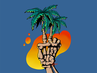 Peace Palm beach beach bum beach life bones datradman hand hand drawn illustration ocean palm tree peace peace sign procreate sunset surf surf art surfer surfing vibe waves