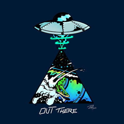 Out There alien barreled datradman explore hand drawn hang ten illustration outer space planets procreate search spaceship stars surf surf art surfboard surfer surfing travel waves