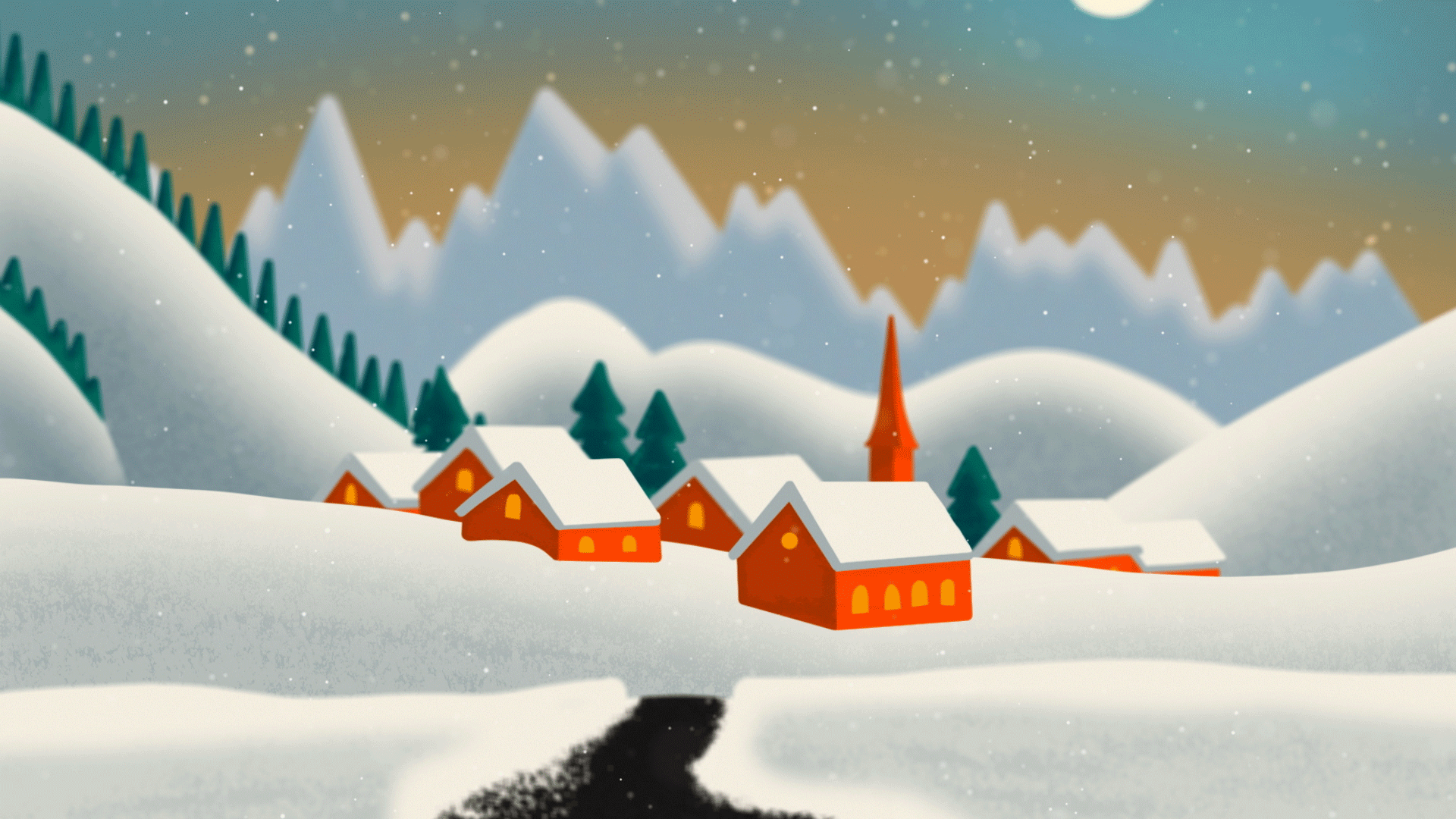 Sunrise, for Infuse 2d 2d animation animation houses illustration motion motion graphics mountains snow sunrise trees winter wonderland