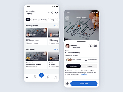 Freelearn: Social Course Online Mobile App - UI Design app course design education figma learn mobile mobile app online thecourse ui uiux