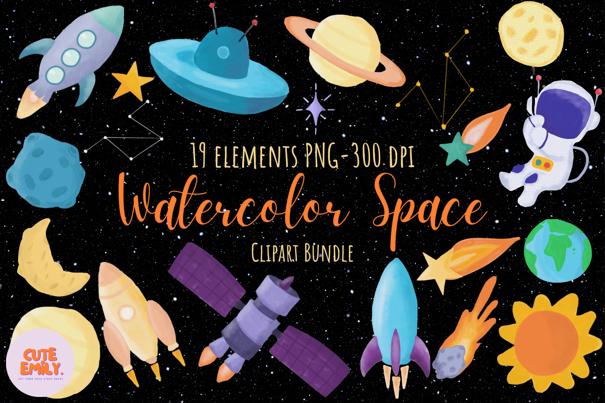 Watercolor Cute Little Space Clipart by Cute Emily on Dribbble