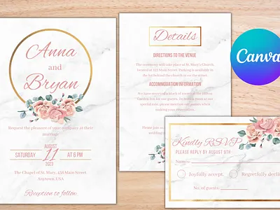 Printable Floral Wedding Invitation Template canva canva template design floral invitation floral wedding graphic design invitation template printable invitation wedding invitation