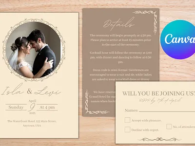 Printable Minimalist Invitation Template Set canva canva template design graphic design invitation template minimalist design printable invitation wedding invitation