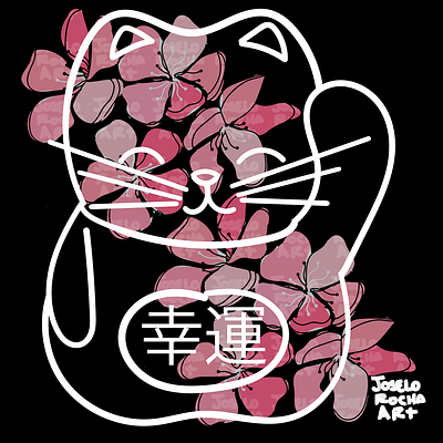 Cat Shirt : Japanese Good Luck Cat with pink Sakura Flowers cute cat