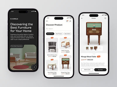 Corals - Furniture Mobile App brand chair clean decor decoration e commerce ecommerce furniture home market marketplace mobile mobile app mobile design online store product shop sofa store table