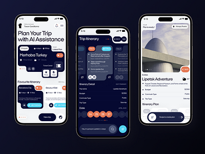 Itinero - Trip Planner AI Mobile App ai ai design app apps artificial intelligence design ux itinerary mobile app mobile design mobile ux trip planner ui ux