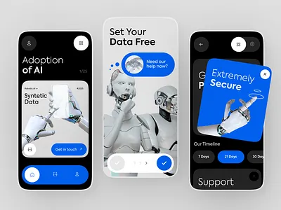 Synthetic Data Company Mobile App ai analytics app artificial intelligence black dark mode data design figma generate graphic design minimal mobile mobile app robot smart data syntetic data ui ui ux