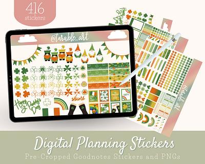 416 Digital Planning Stickers for Goodnotes + St Patrick's Day digital stickers goodnotes stickers ipad planning irish stickers march stickers planner decorations st patricks day washi tape