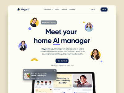 Hey Pixi Website ai assistent brand identity branding chatbot digital product hero home home manager ipad landinpage manager tablet ui user interface web website
