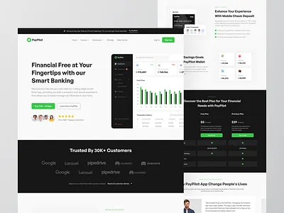 PayPilot - Dashboard Finance Landing Page bank banking chart clean data data table finance inspiration interface landing page minimal ui ui design uiux ux wallet web web design website website design