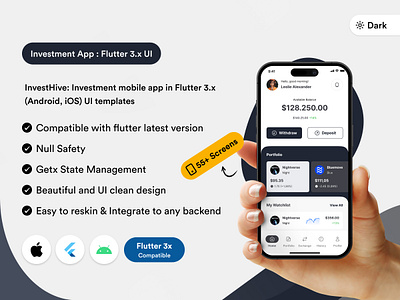 InvestHive: Investment mobile app in Flutter App androidapp bussiness figma flutter flutterui forex inverstment ios app sharemarket trade trading ui uiux