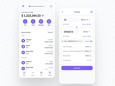 Crypto wallet blockchain crypto design light theme mobile mobile app purple ui ux