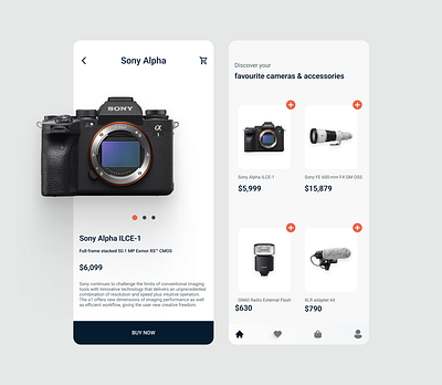 Sony Alpha E-Commerce App adobexd branding colours design e commerce figma mobile app photoshop product ui ux