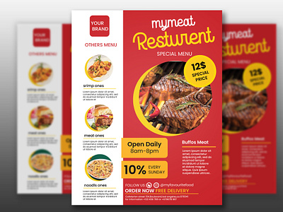Mymeat Restaurant Flyer Template branding business flyer flyer flyer design graphic design restaurant flyer