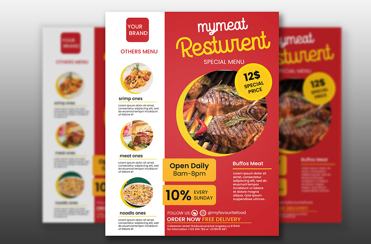 Mymeat Restaurant Flyer Template by Mita Bala Mondal on Dribbble