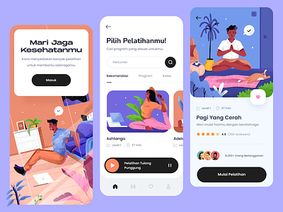 Workout and Wellness at Home app color design exercise health home home workout illustration mobile procreate simple texture ui ux workout