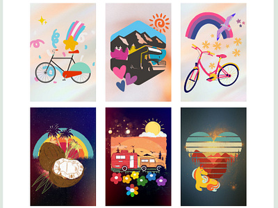 Adventure Posters adventure art prints bicycle bike camper camping coconut design heart illustration mountain poster posters prints rainbow retro unicorn wall art