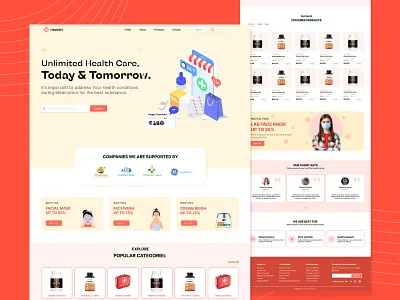 Online Medicine Website UI/UX Design branding fast delivery medicine website design online medicine online shop online store ui user experience user interface web design website template design