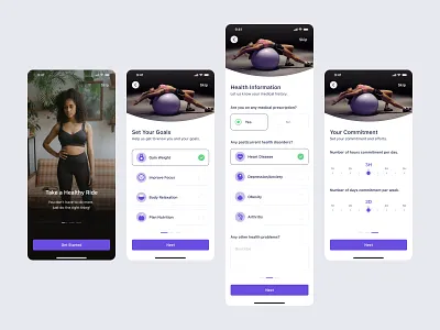 Peecko® — Onboarding UI app clean fitness form interaction ios login mental health mindfulness mobile app onboarding questionnaire slider splash ui user flow ux wellness workout yoga