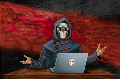 Anonymous at the laptop anonymous hacker illustration laptop man mask wearing a mask