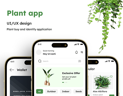 Plant app application design graphic design landing page moblie app portfolio ui uiux ux