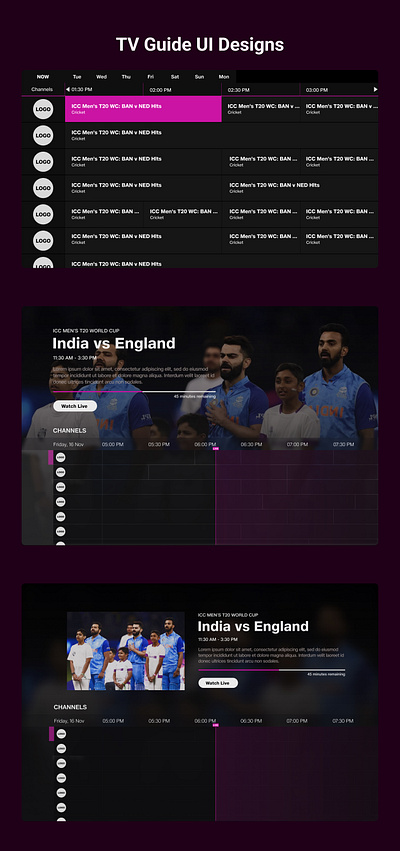 TV Guide UI Designs design ui ux
