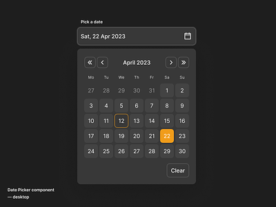 Date Picker / Calendar calendar daily ui dark datepicker design design system layout ui web