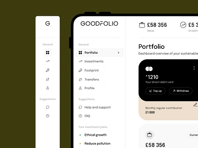 Goodfolio - Sidebar dashboard ecology icons investing navigation planet sidebar sustainability sustainable ux