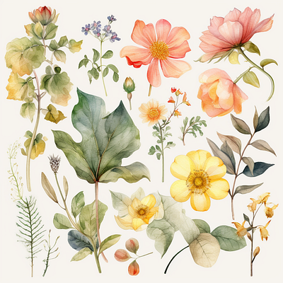 Botanical watercolor clipart watercolor flowers