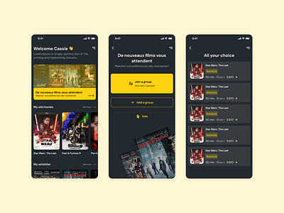 Movie finder app branding dailyui dailyuichallenge design figma finder flat illustration lewagon mobile movie ui wagon yellow
