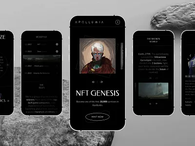 Apollumia NFT website blockchain cryptocurrency dao dark ethereum fedi landing page minimalistic nft nft art ui uidesign ux web3 website