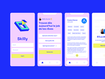 Skilly app branding colors dailyui dailyuichallenge design figma flat illustration job lewagon mobile search ui wagon