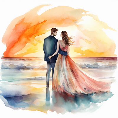 A romantic beach wedding watercolor young