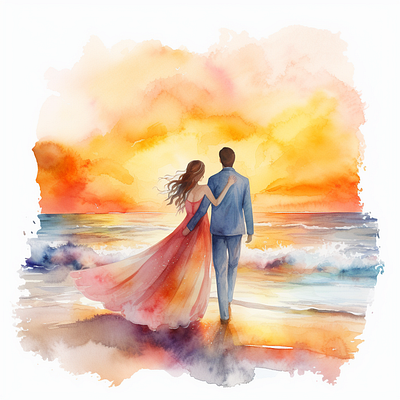 A romantic beach wedding watercolor young