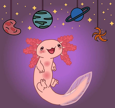Tiny axolotl from the outer space design graphic design illustration illustration for children logo vector