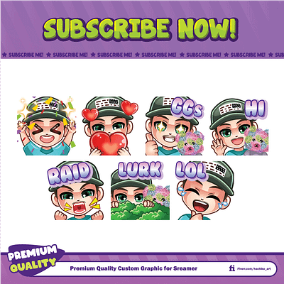 Chibi boy with Hat twitch emotes chibi art design discord emotes esport logo facebook emotes hachiko hachiko art illustration logo sub badges sub emotes twitch emotes youtube emotes