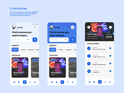 E-Learning Mobile Application animation design design app illustration illustrator logo ui ui ux uidesign uiux