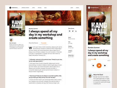 #Exploration - Detail Page Podcast Website article bold cover design detail landing page music page paragraph play player playlist podcast poster timeline typography ui website whitespace