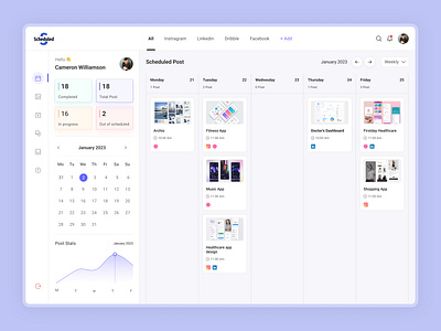 Scheduled social media post web app dashboard design post scheduler webapp schedule web app social media post scheduler time trecker ui ux webapp