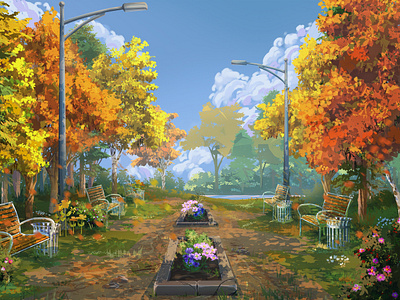 Park. Visual novell game anime art game graphic design illustration nature park visualnovell