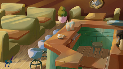 Cozy cafe animation anime art background bar cafe casual coffee cozy design environment game illustration