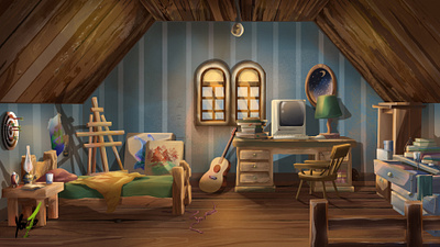 The game scene art background cozy design environment game house illustration interior nature room scene