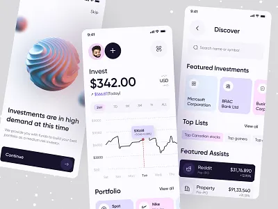 Investment App UI app banking clean creative design exchange finance management financial invest investment app ios app mobile money ofspace payment recive send transaction ui wallet