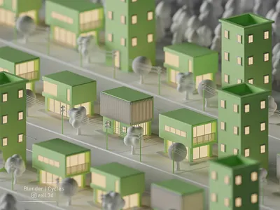 Mono Town v1 3d 3d illlustration 3d render buildings design emmision green isometric low poly monochrome town white
