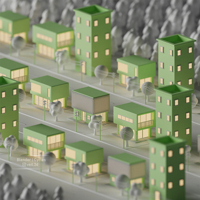 Mono Town v1 3d 3d illlustration 3d render buildings design emmision green isometric low poly monochrome town white